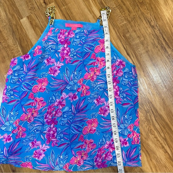Lily Pulitzer Joanna Silk Top Bold Blue Floral Summer Gold Strap Blouse Size 6 - Picture 6 of 7